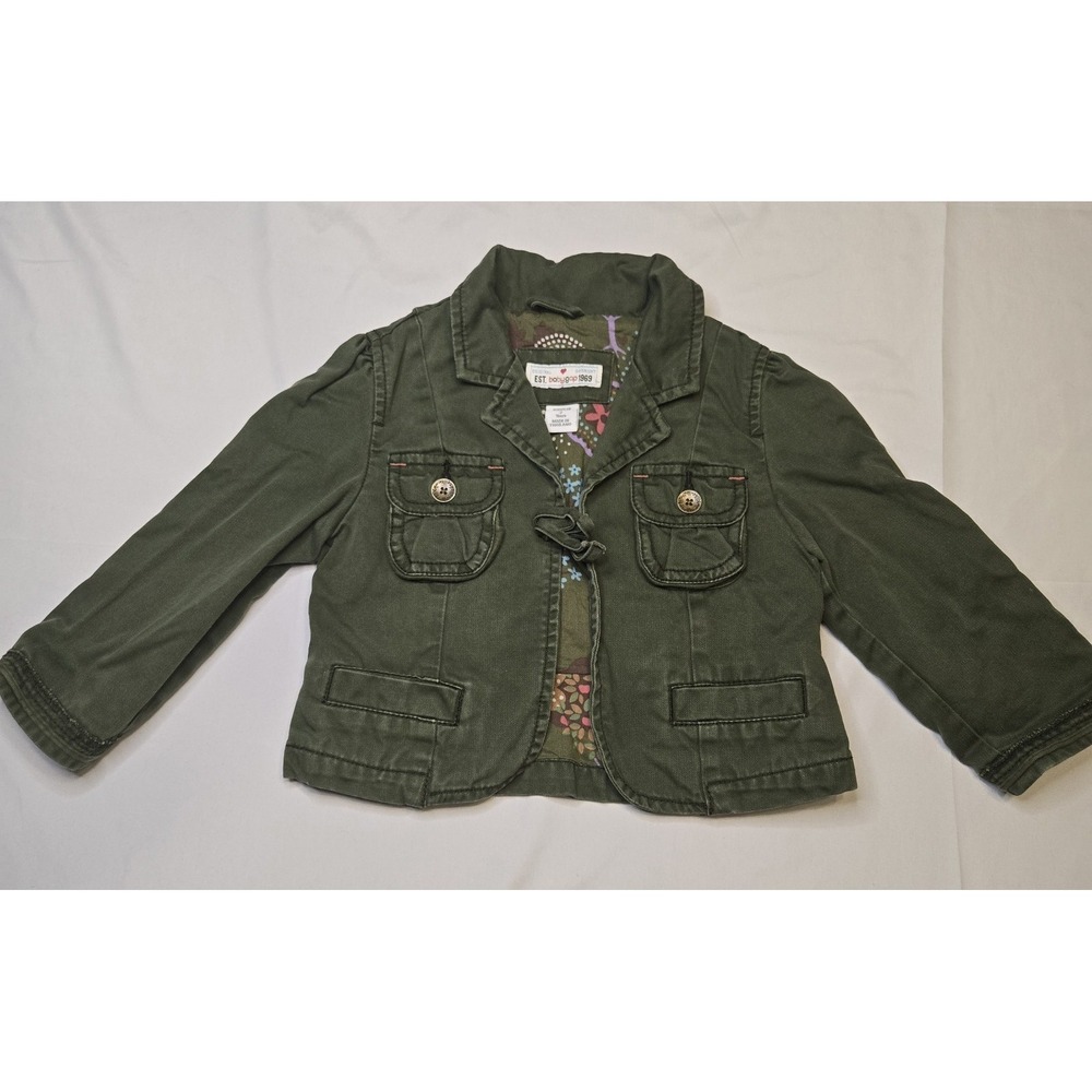Baby Gap 2T Army Olive Green Jacket Girls Pockets Military Preppy 100% Cotton‎